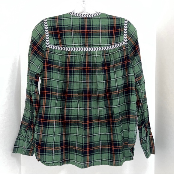 J. Crew top, 100% cotton, green plaid with patterned trim on front and back - Picture 5 of 11